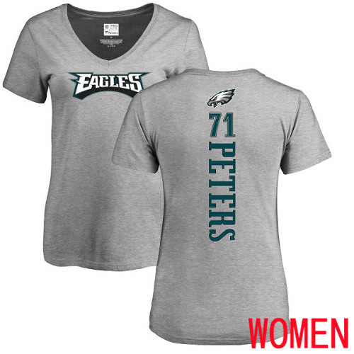 Women Philadelphia Eagles #71 Jason Peters Ash Backer V-Neck NFL T Shirt
